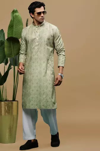 Sanwara men's classic green ethnic printed kurta & patiala salwar set for every occasion