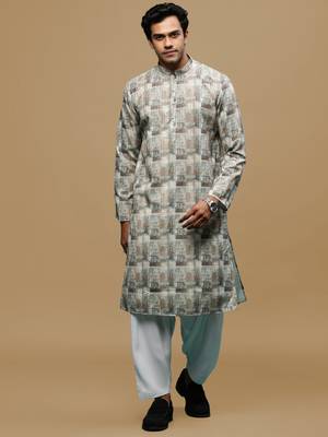 Sanwara men's classic green ethnic printed kurta & patiala salwar set for every occasion 1