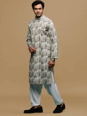 Sanwara men's classic green ethnic printed kurta & patiala salwar set for every occasion 2