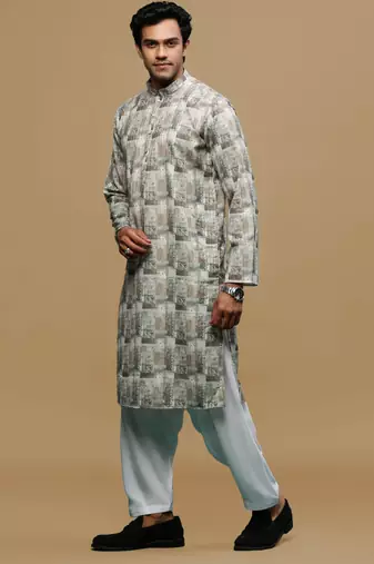 Sanwara men's classic green ethnic printed kurta & patiala salwar set for every occasion