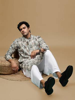 Sanwara men's classic green ethnic printed kurta & patiala salwar set for every occasion 4