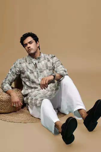 Sanwara men's classic green ethnic printed kurta & patiala salwar set for every occasion