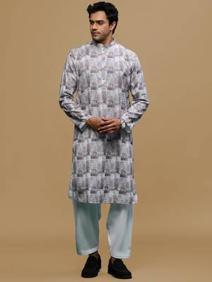 Sanwara men's classic mauve ethnic printed kurta & patiala salwar set for every occasion 1