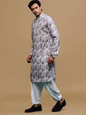 Sanwara men's classic mauve ethnic printed kurta & patiala salwar set for every occasion 2