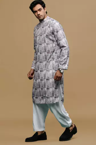 Sanwara men's classic mauve ethnic printed kurta & patiala salwar set for every occasion