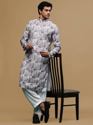 Sanwara men's classic mauve ethnic printed kurta & patiala salwar set for every occasion 4