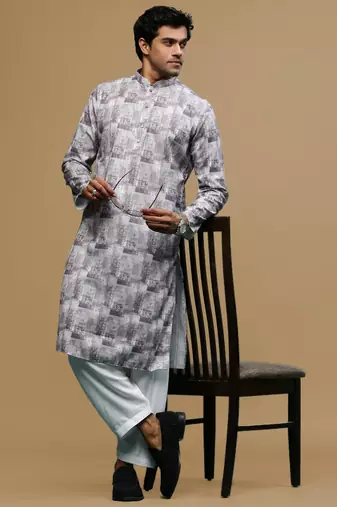 Sanwara men's classic mauve ethnic printed kurta & patiala salwar set for every occasion