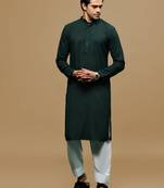 Sanwara men's designer solid deep green chikankari kurta & patiala salwar set