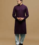 Men's designer solid purple chikankari kurta & patiala salwar set by sanwara