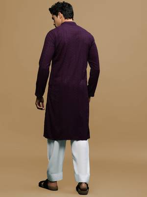Men's designer solid purple chikankari kurta & patiala salwar set by sanwara 3
