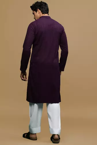 Men's designer solid purple chikankari kurta & patiala salwar set by sanwara