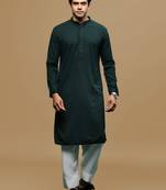 Men's designer solid deep green chikankari kurta & patiala salwar set by sanwara