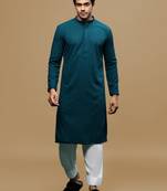 Men's designer solid firozi chikankari kurta & patiala salwar set by sanwara
