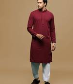 Men's designer solid maroon chikankari kurta & patiala salwar set by sanwara