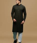 Men's designer solid olive chikankari kurta & patiala salwar set by sanwara