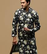 Men's stylish black trendy printed cotton kurta by sanwara
