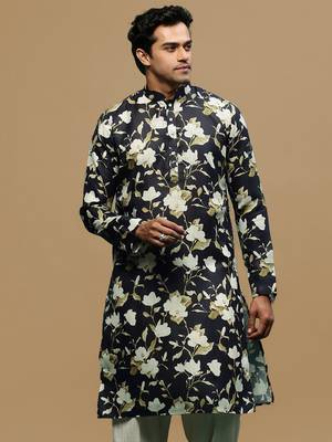 Men's stylish black trendy printed cotton kurta by sanwara 2
