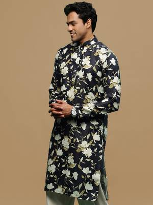 Men's stylish black trendy printed cotton kurta by sanwara 3