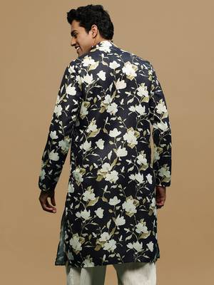 Men's stylish black trendy printed cotton kurta by sanwara 4