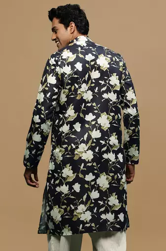 Men's stylish black trendy printed cotton kurta by sanwara
