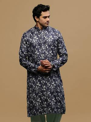 Men's stylish blue trendy printed cotton kurta by sanwara 2