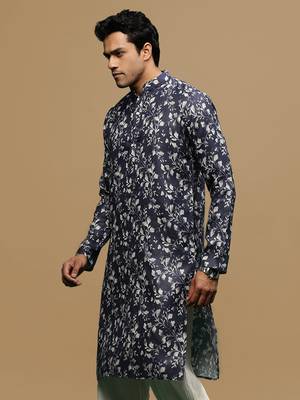 Men's stylish blue trendy printed cotton kurta by sanwara 3