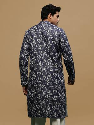 Men's stylish blue trendy printed cotton kurta by sanwara 4