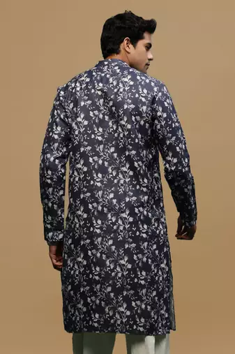 Men's stylish blue trendy printed cotton kurta by sanwara