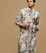 Men's stylish cream trendy printed cotton kurta by sanwara