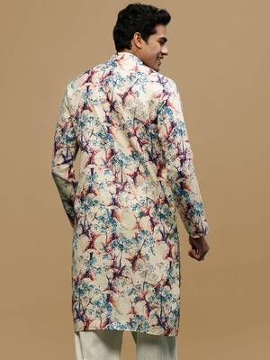 Men's stylish cream trendy printed cotton kurta by sanwara 4