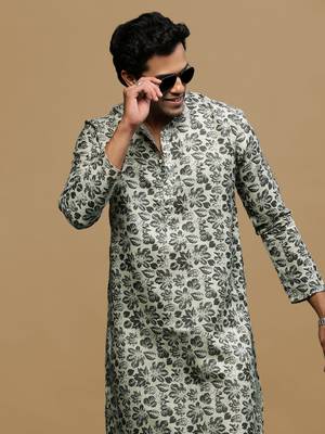 Men's stylish deep beige trendy printed cotton kurta by sanwara 1