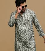 Men's stylish deep beige trendy printed cotton kurta by sanwara