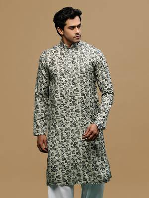 Men's stylish deep beige trendy printed cotton kurta by sanwara 2
