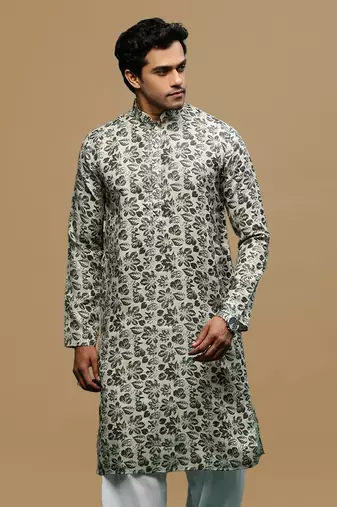 Men's stylish deep beige trendy printed cotton kurta by sanwara