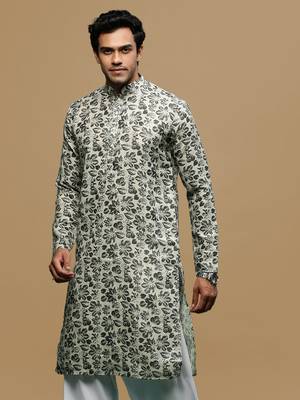 Men's stylish deep beige trendy printed cotton kurta by sanwara 3