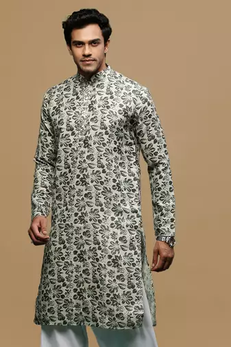 Men's stylish deep beige trendy printed cotton kurta by sanwara