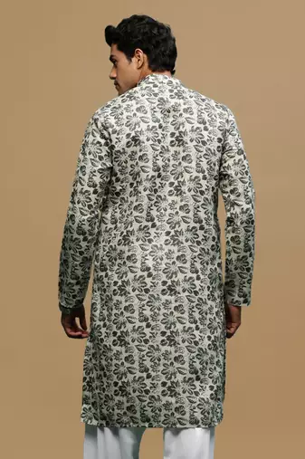 Men's stylish deep beige trendy printed cotton kurta by sanwara