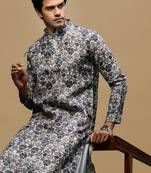 Men's stylish grey trendy printed cotton kurta by sanwara
