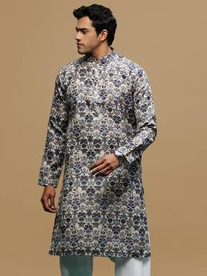 Men's stylish grey trendy printed cotton kurta by sanwara 2