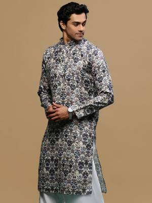 Men's stylish grey trendy printed cotton kurta by sanwara 3