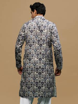 Men's stylish grey trendy printed cotton kurta by sanwara 4