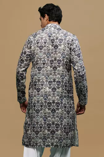 Men's stylish grey trendy printed cotton kurta by sanwara