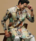 Men's stylish mustard trendy printed cotton kurta by sanwara
