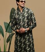 Men's stylish olive trendy printed cotton kurta by sanwara