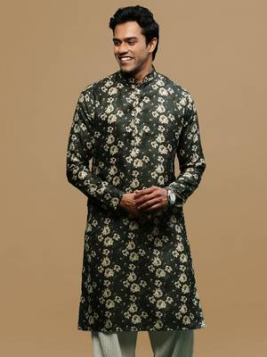 Men's stylish olive trendy printed cotton kurta by sanwara 2