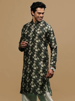 Men's stylish olive trendy printed cotton kurta by sanwara 3