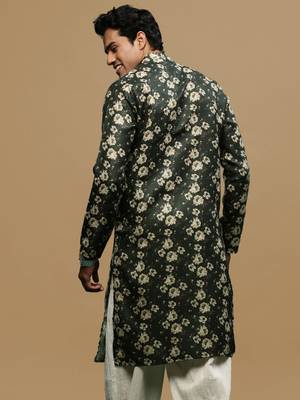 Men's stylish olive trendy printed cotton kurta by sanwara 4