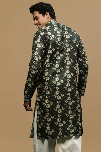 Men's stylish olive trendy printed cotton kurta by sanwara