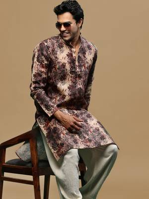 Men's stylish rust trendy printed cotton kurta by sanwara 1