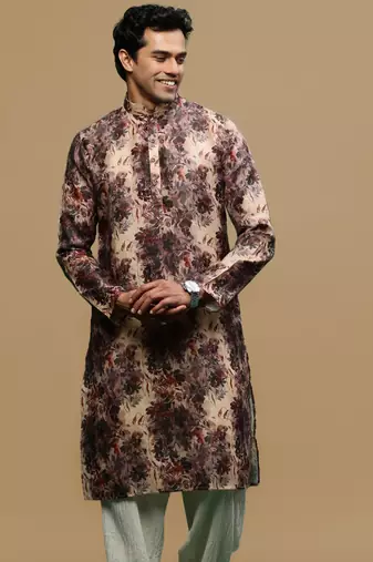 Men's stylish rust trendy printed cotton kurta by sanwara
